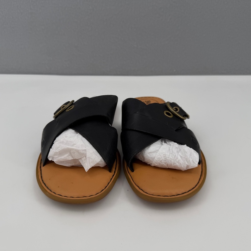 Born Rio Open Toe Slide Sandals Womens 8M Crisscross Strap Buckle Black Leather - Picture 2 of 15